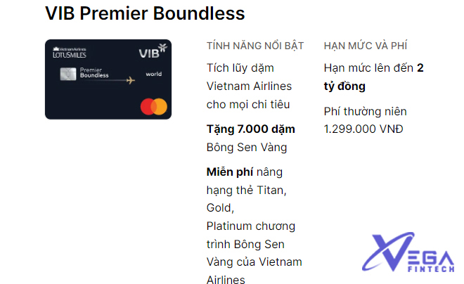 Thẻ VIB Premier Boundless - Tích lũy dặm Vietnam Airlines