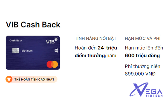 VIB Cash Back - Thẻ hoàn tiền cao nhất